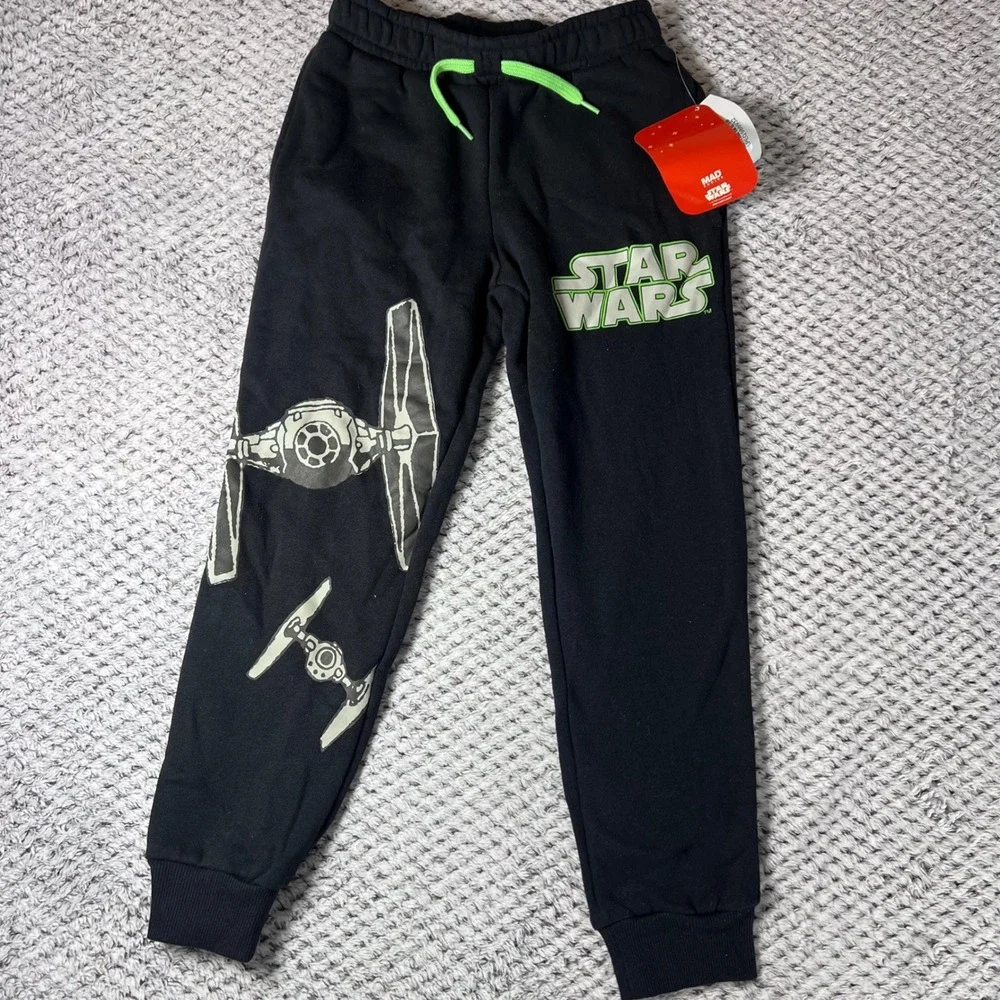 Kids Star Wars Black‎ Joggers Sweatpants Tie Fighter Galactic Empire Logo Size S